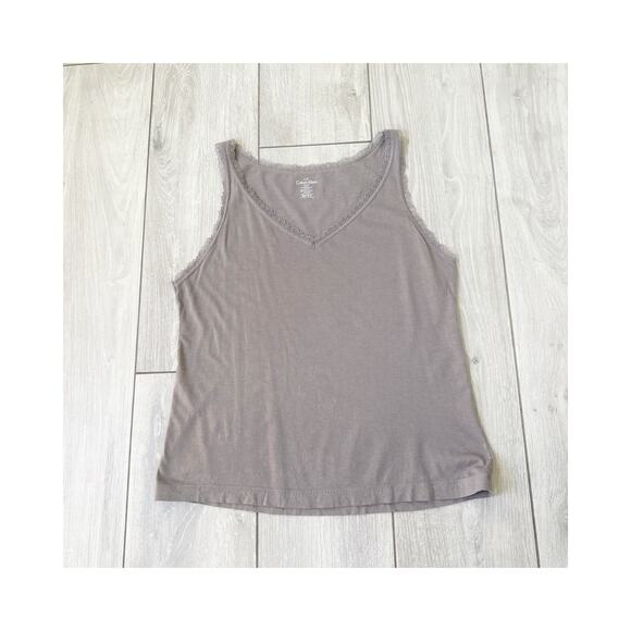Calvin Klein Tank Top Y2K Lace Trim 90s Fairy Grunge Layering Gray Size Large - Picture 6 of 6